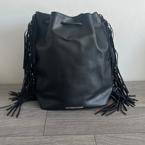 Victoria Secret Black Pleather Fringe‎ Backpack NWOT